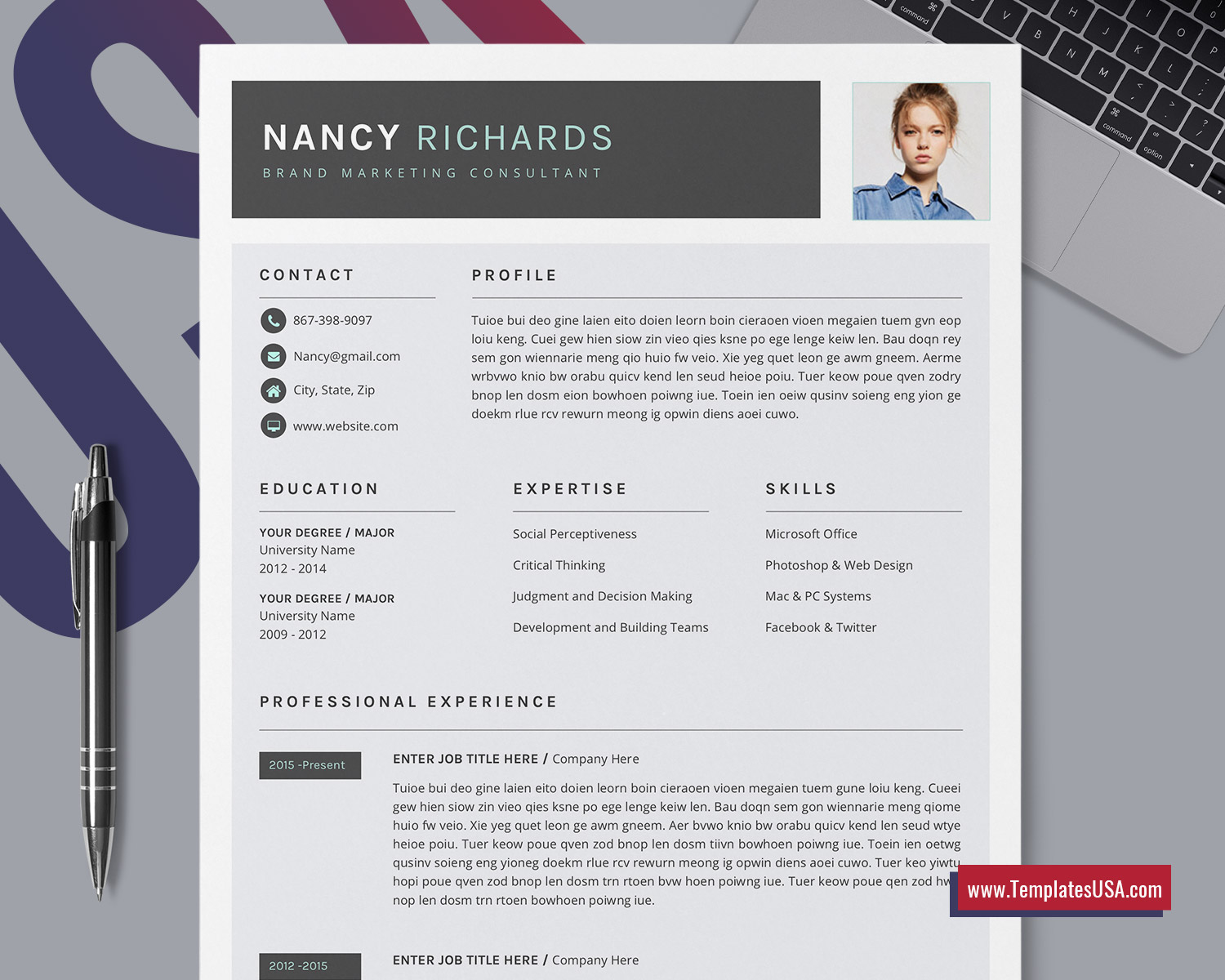 Modern Resume Template For Ms Word Creative Cv Template Professional Resume Format Unique Resume Editable Resume Design 1 3 Page Resume Template For Job Application Instant Download Templatesusa Com